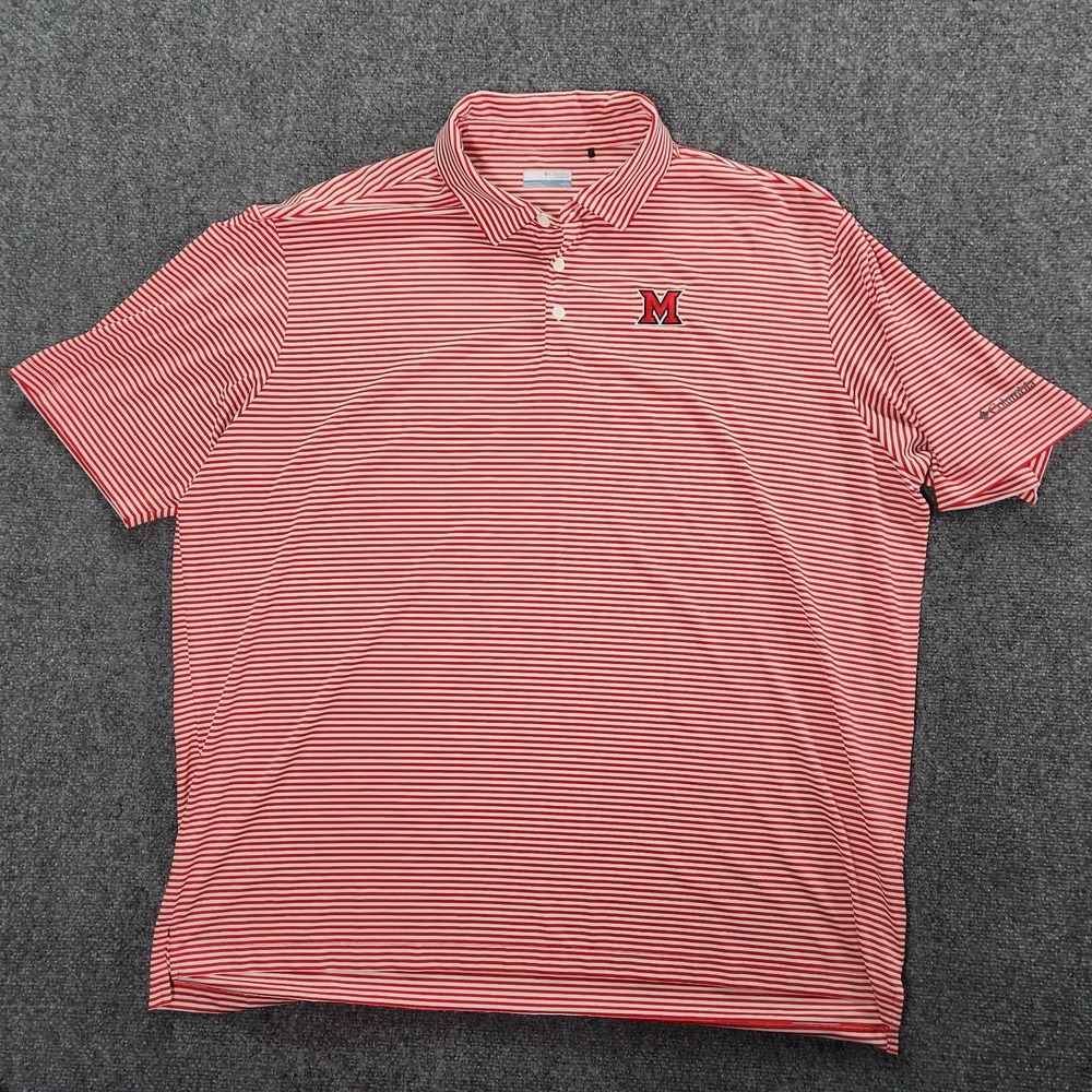 Miami Ohio Redhawks Columbia Golf Polo Shirt Men 3XL Red & White Striped Polo